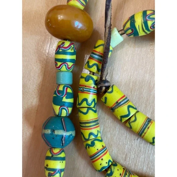 Vintage African Trade Bead Necklace Faux Amber Millefiori Glass Ethnic Bohemian - Picture 7 of 12